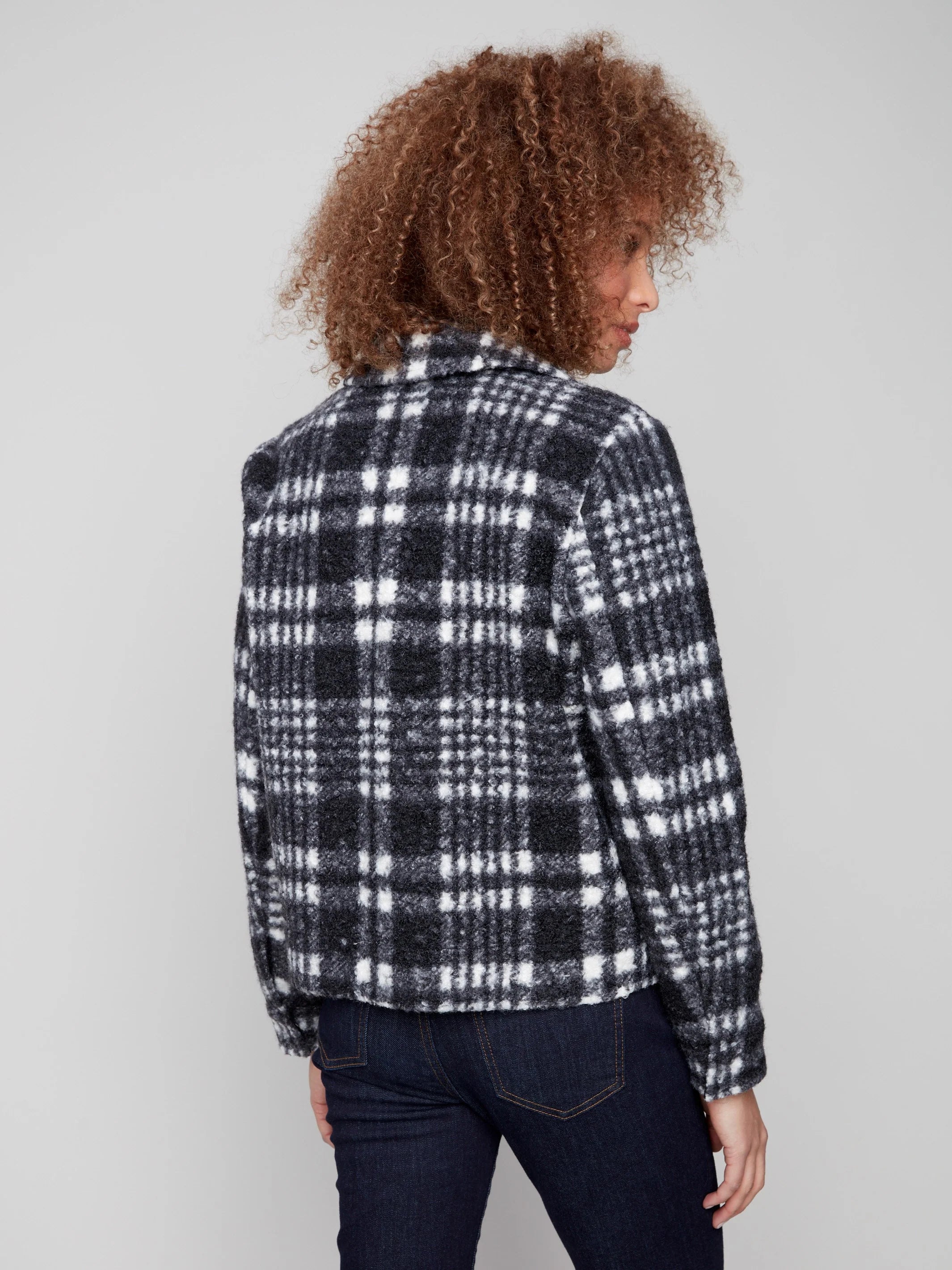 Plaid Bouclé Knit Short Coat - Pepper