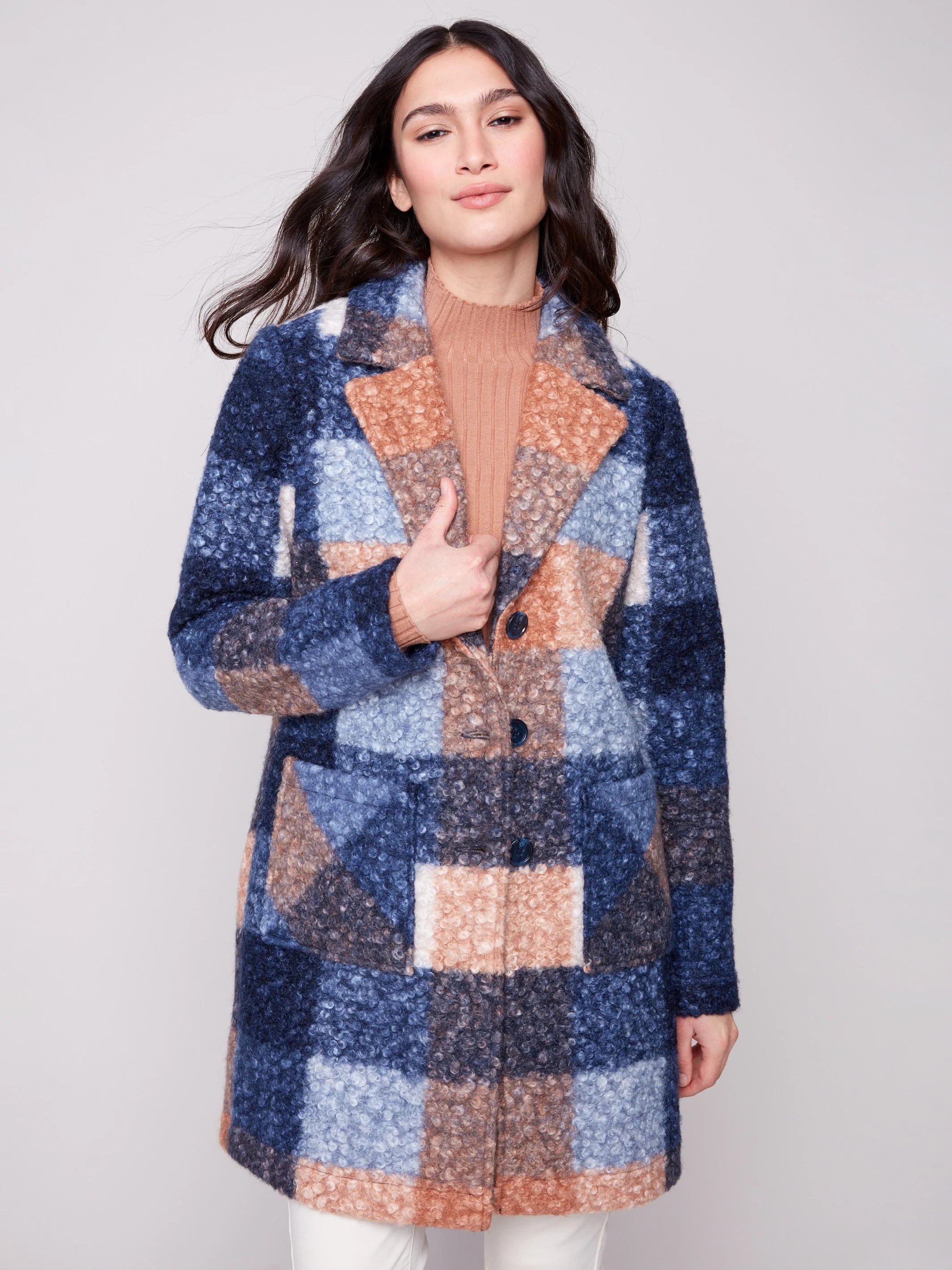 Plaid Bouclé Knit Coat - Moonlight
