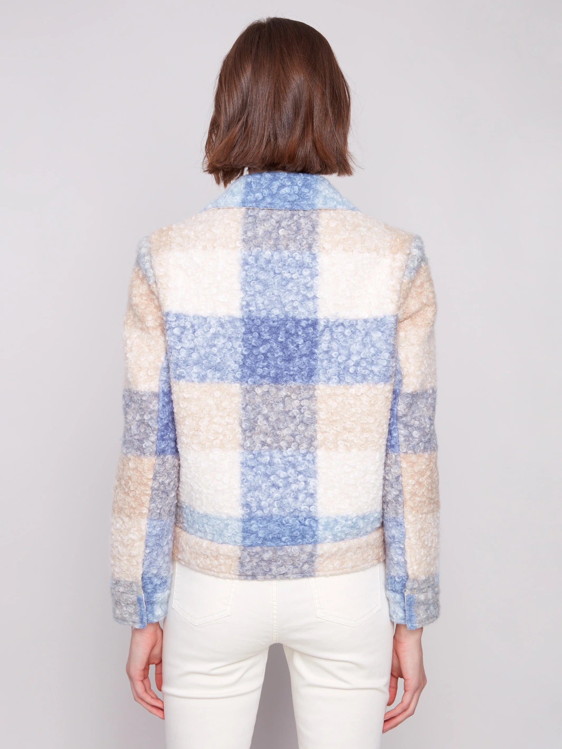 Plaid Bouclé Knit Short Coat - Oxford