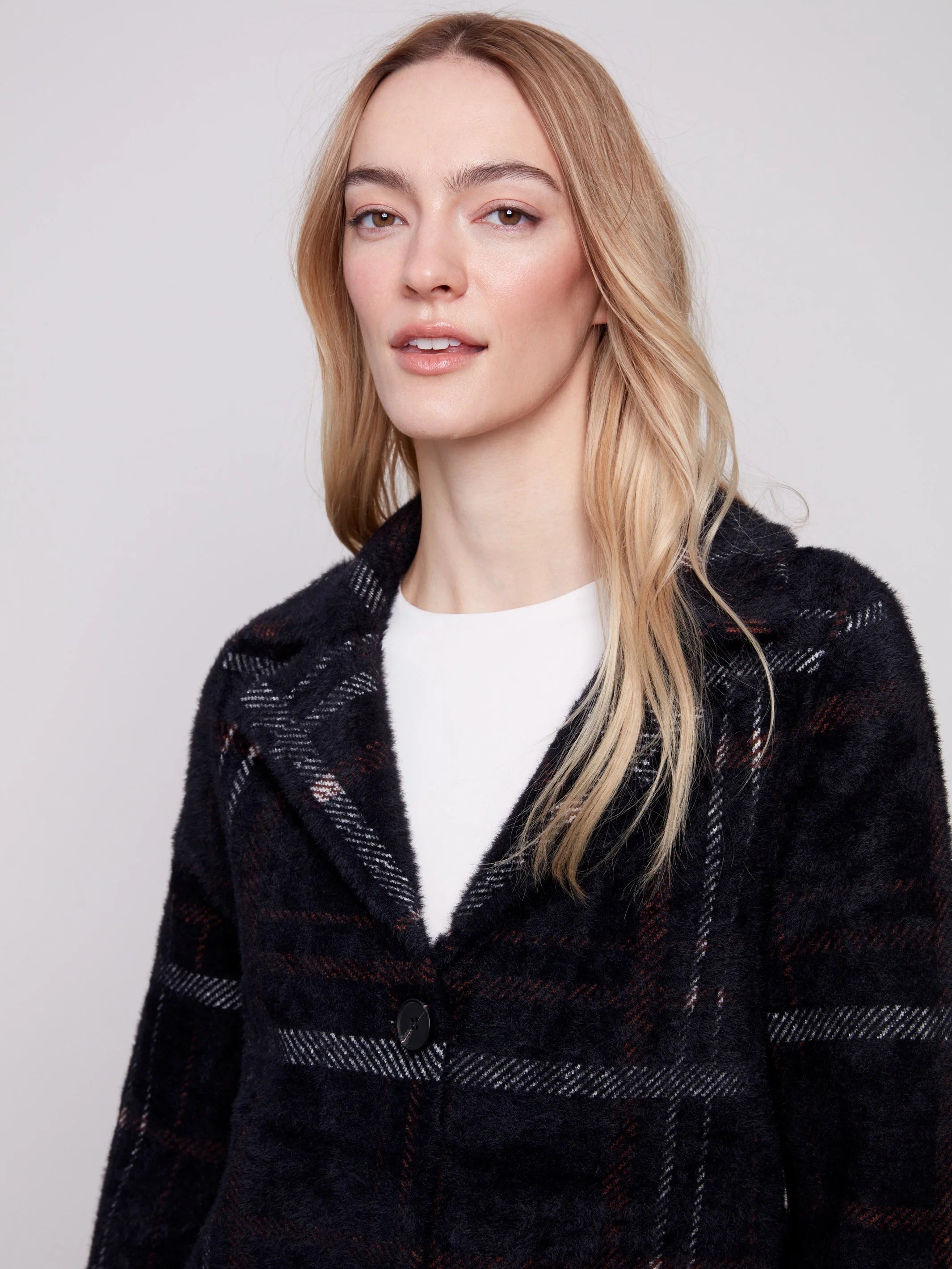 Long Plaid Knit Coatigan - Mocha
