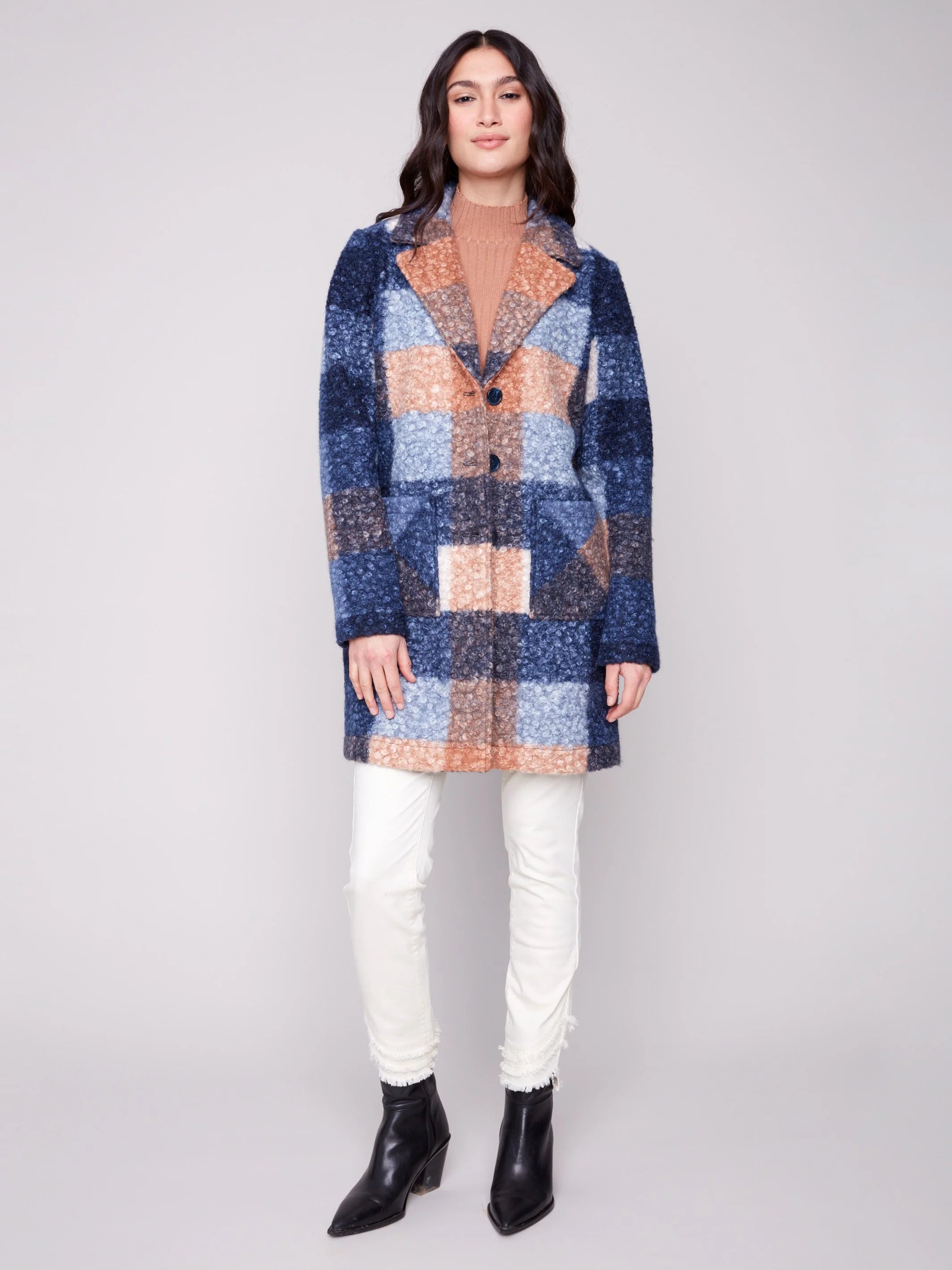 Plaid Bouclé Knit Coat - Moonlight
